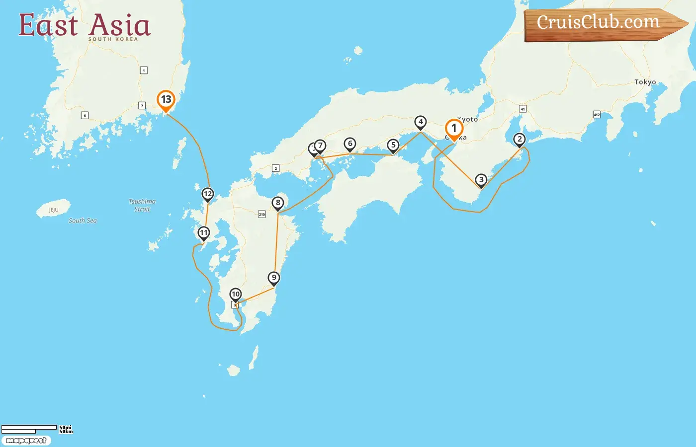 Cruise in the East Asia from Osaka to Busan aboard Le Soléal ship with visits to Japan and South Korea for 13 days