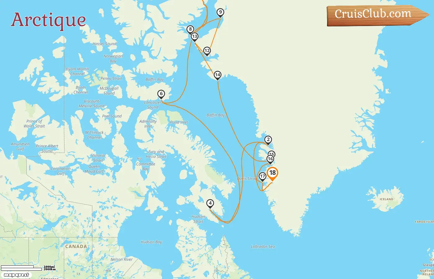 Croisière dans l`Arctique au départ de Kangerlussuaq à bord du navire HANSEATIC spirit avec des visites au Groenland et au Canada pendant 18 jours
