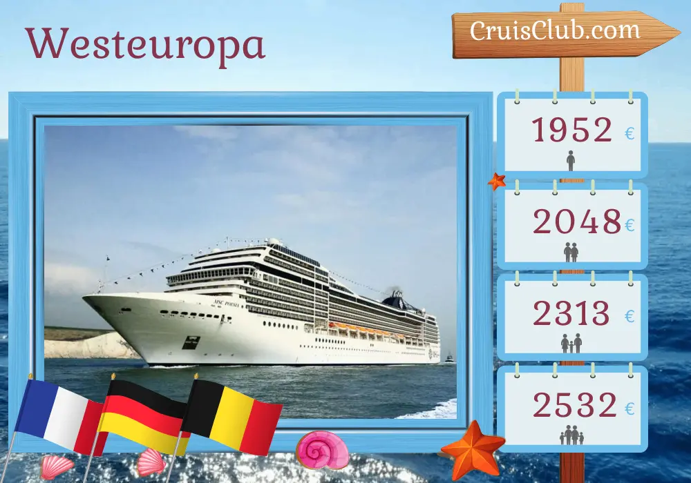 Kreuzfahrt in Westeuropa ab Southampton an Bord des MSC Poesia-Schiffs mit Besuchen in Frankreich, Deutschland und Belgien für 9 Tage