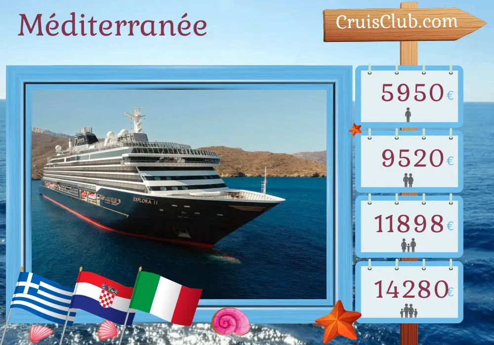 Croisière en Méditerranée de Le Pirée à Fusina à bord du navire EXPLORA II avec visites en Grèce, en Croatie et en Italie pendant 8 jours