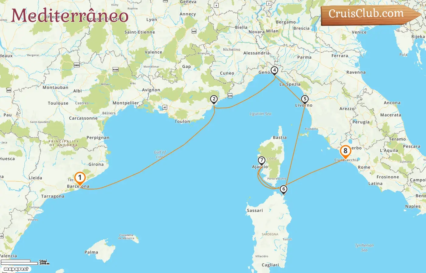 Cruzeiro no Mediterrâneo de Barcelona a Civitavecchia a bordo do navio EXPLORA I com visitas à Espanha, França e Itália por 8 dias