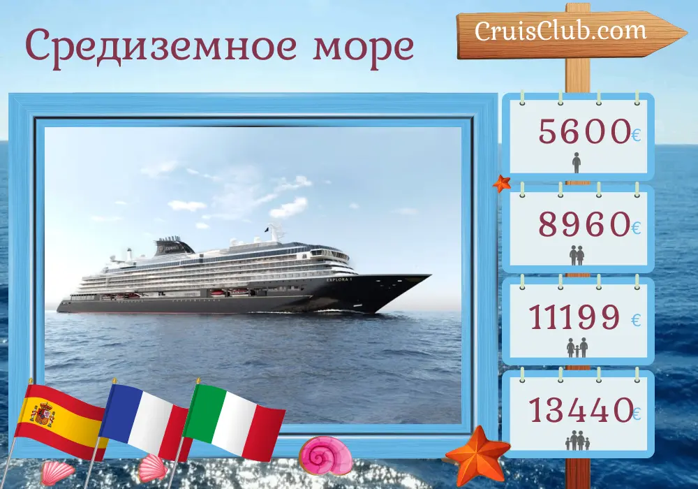 Круиз по Средиземному морю из Барселоны в Чивитавеккью на борту судна EXPLORA I с посещением Испании, Франции и Италии на 8 дней