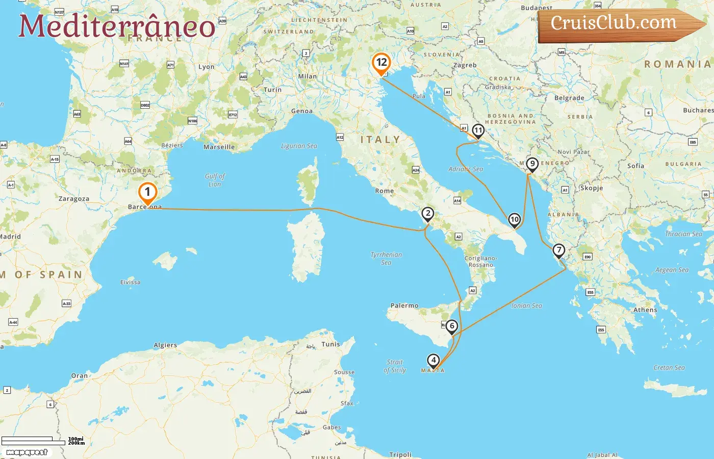 Cruzeiro no Mediterrâneo de Barcelona para Fusina a bordo do navio EXPLORA I com visitas a Espanha, Itália, Malta, Grécia, Montenegro e Croácia por 12 dias