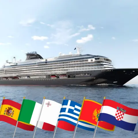 Cruise en el Mediterráneo desde Barcelona a Fusina a bordo del barco EXPLORA I con visitas a España, Italia, Malta, Grecia, Montenegro y Croacia durante 12 días