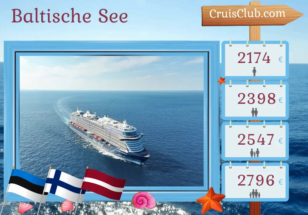 Kreuzfahrt in der Ostsee ab Kiel an Bord des Mein Schiff Relax Schiffes mit Besuchen in Estland, Finnland und Lettland für 8 Tage