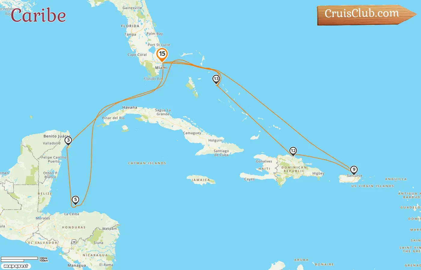 Crucero en el Caribe desde Fort Lauderdale a bordo del barco Sun Princess con visitas a EE. UU., Bahamas, México, Honduras, Puerto Rico y República Dominicana durante 15 días