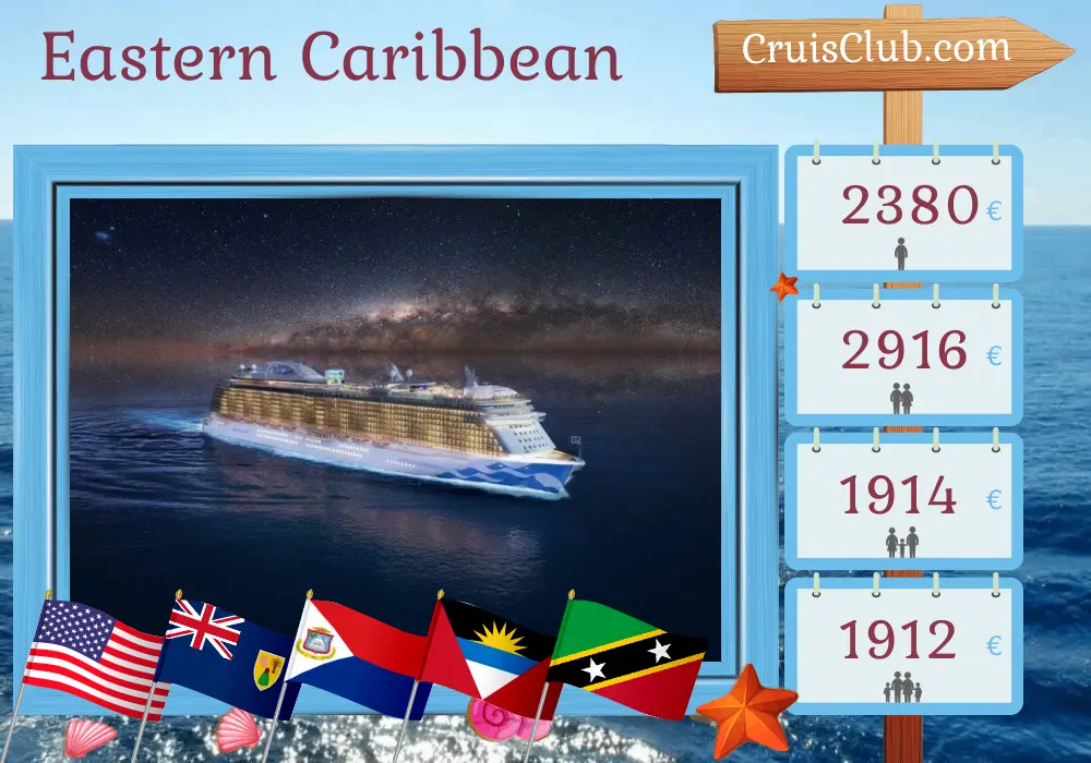 Cruise in the Eastern Caribbean from Fort Lauderdale aboard Enchanted Princess ship with visits to USA, Dominican Republic, Puerto Rico, and Saint Kitts and Nevis for 11 days