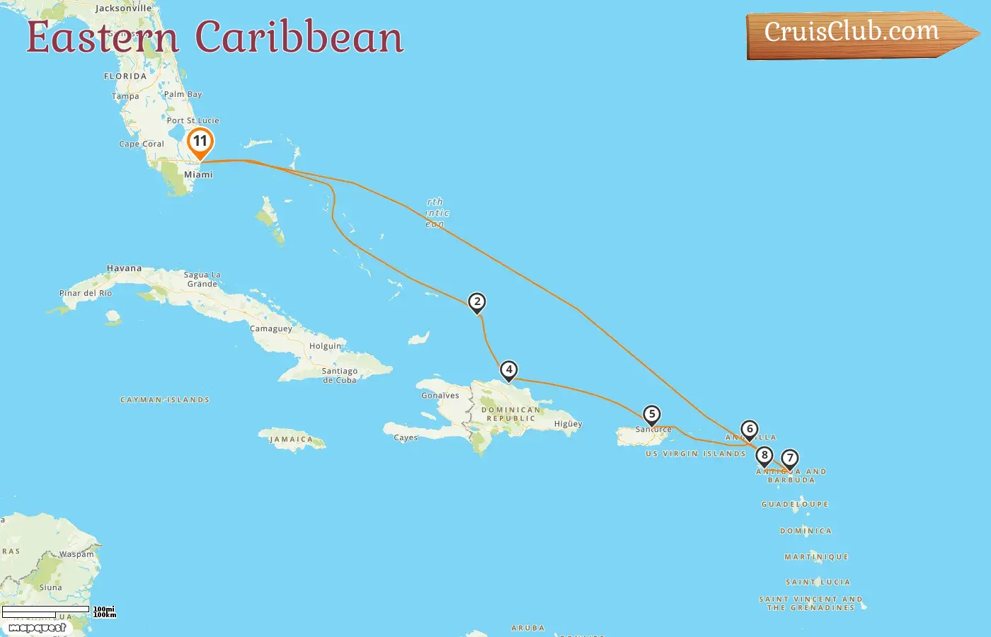 Kreuzfahrt in der östlichen Karibik ab Fort Lauderdale an Bord des Schiffes Enchanted Princess mit Stops in den USA, der Dominikanischen Republik, Puerto Rico und St. Kitts und Nevis für 11 Tage