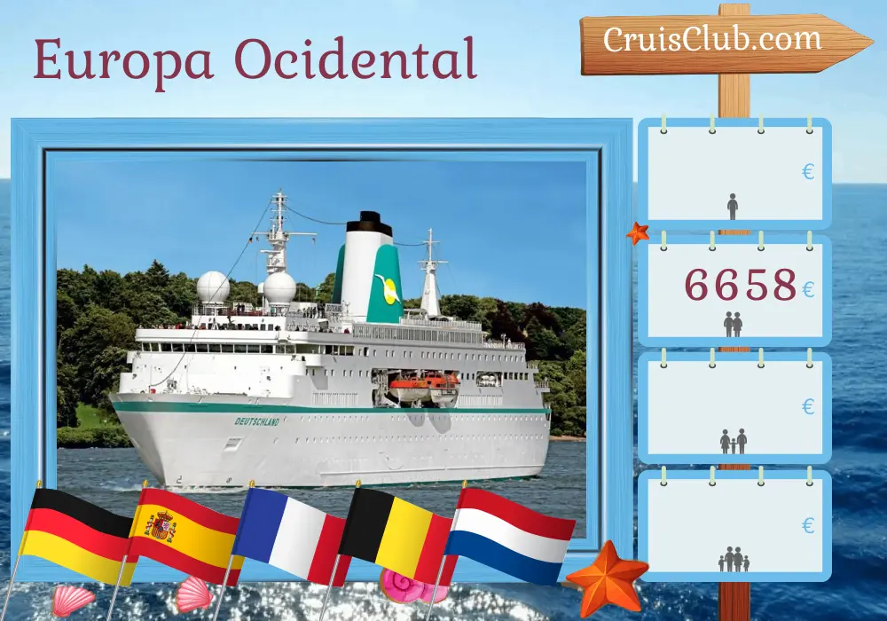 Cruzeiro no Oeste da Europa de Cuxhaven a Bremerhaven a bordo do navio MS Deutschland com visitas à Alemanha, Espanha, França, Bélgica e Países Baixos por 17 dias