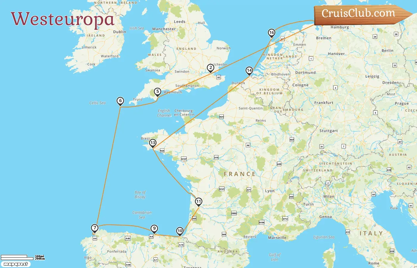 Kreuzfahrt in Westeuropa von Cuxhaven nach Bremerhaven an Bord des MS Deutschland Schiffs mit Besuchen in Deutschland, Spanien, Frankreich, Belgien und den Niederlanden für 17 Tage