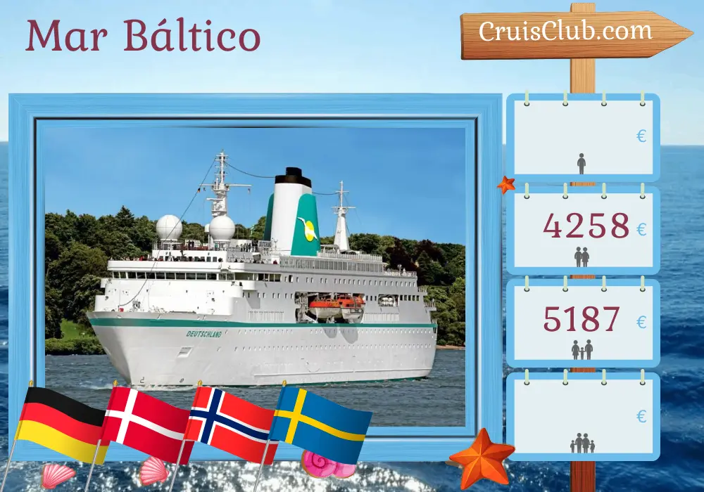 Cruzeiro no Mar Báltico de Cuxhaven a Kiel a bordo do navio MS Deutschland com visitas à Alemanha, Dinamarca, Noruega e Suécia por 11 dias