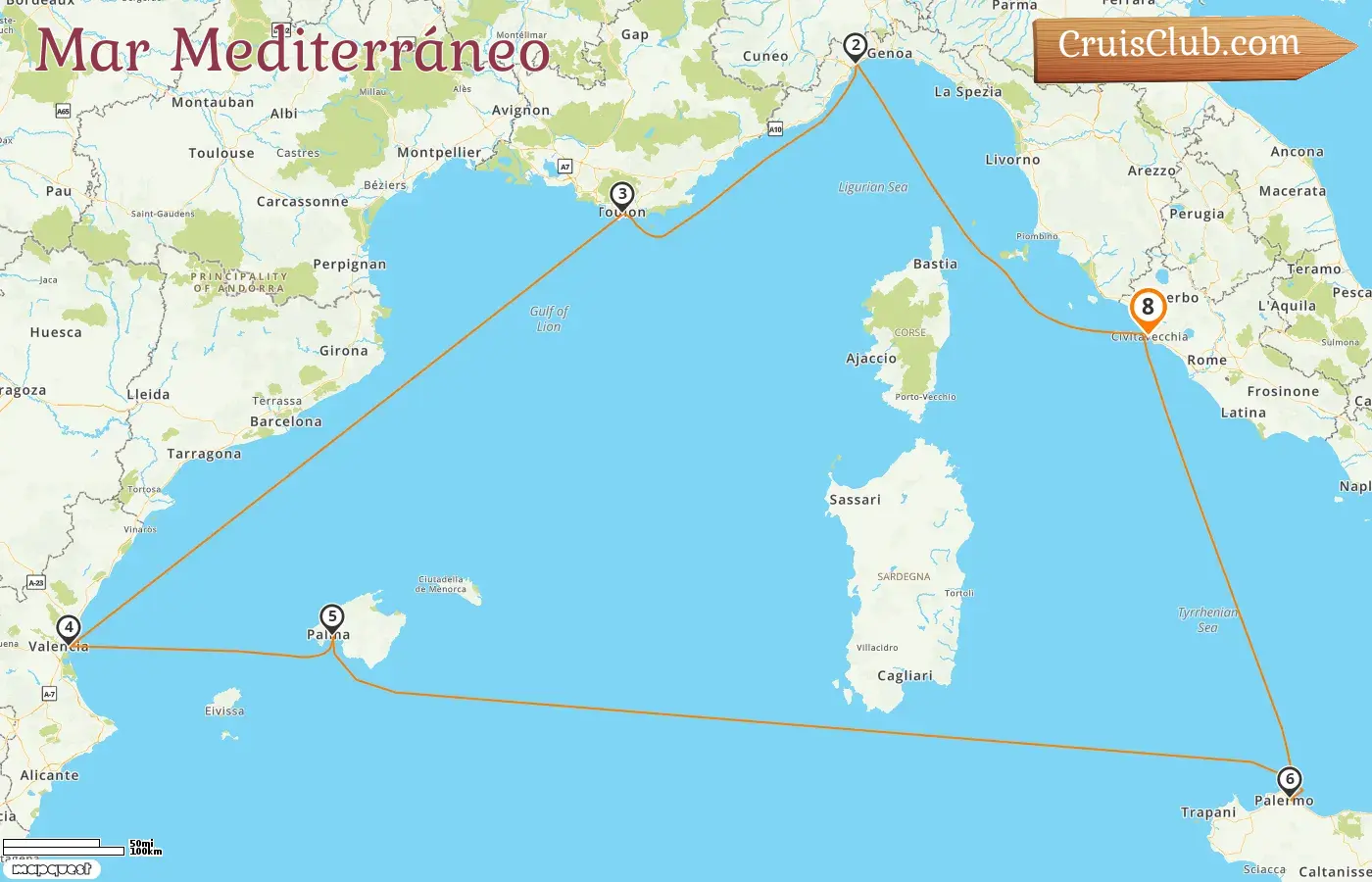 Crucero por el Mediterráneo desde Civitavecchia a bordo del Costa Pacifica con visitas a Italia, Francia y España durante 8 días