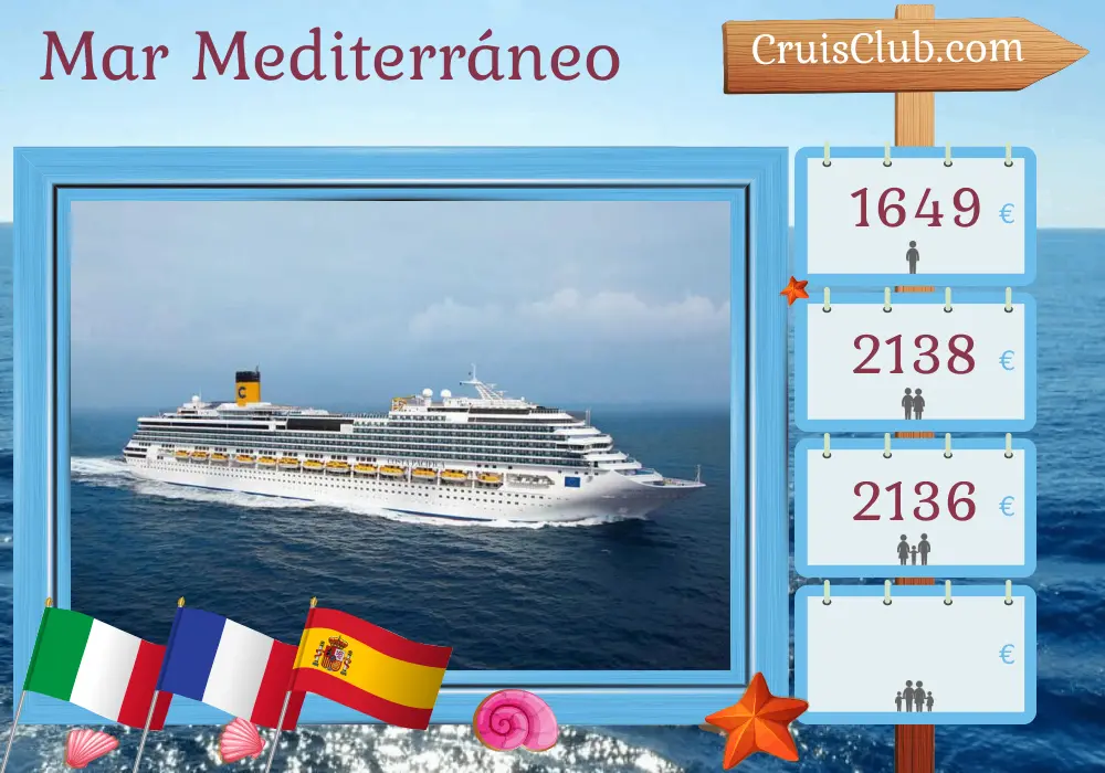 Crucero por el Mediterráneo desde Civitavecchia a bordo del Costa Pacifica con visitas a Italia, Francia y España durante 8 días