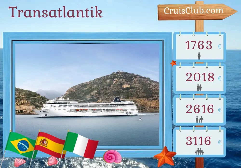 Kreuzfahrt über den Atlantik von Rio de Janeiro nach Civitavecchia an Bord des MSC Armonia-Schiffs mit Besuchen in Brasilien, Spanien, Marokko und Italien für 18 Tage