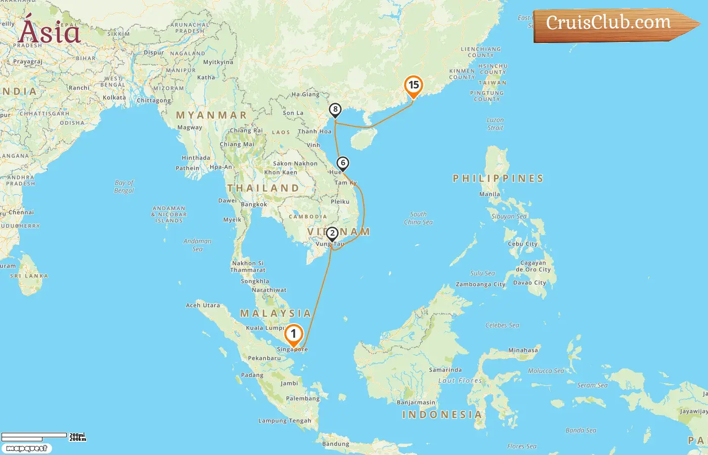 Cruzeiro na Ásia de Singapura para Hong Kong a bordo do navio Silver Muse com visitas a Singapura, Vietnã e Hong Kong por 15 dias