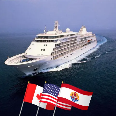 Cruise in the Hawaii from Vancouver to Papeete aboard Silver Whisper ship with visits to Canada, USA, and French Polynesia for 25 days