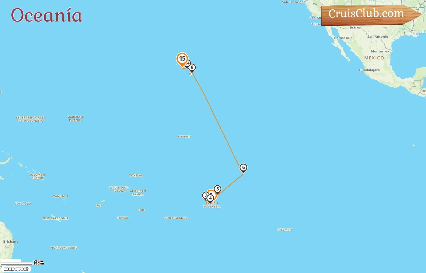 Crucero en el Pacífico Sur de Papeete a Honolulu a bordo del barco Silver Whisper con visitas a la Polinesia Francesa y EE. UU. por 15 días