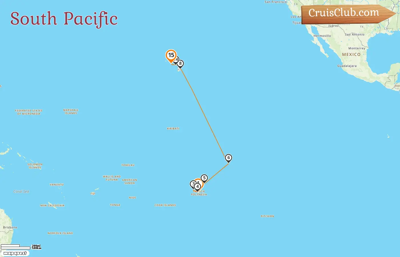 Cruise in the South Pacific from Papeete to Honolulu aboard Silver Whisper ship with visits to French Polynesia and USA for 15 days