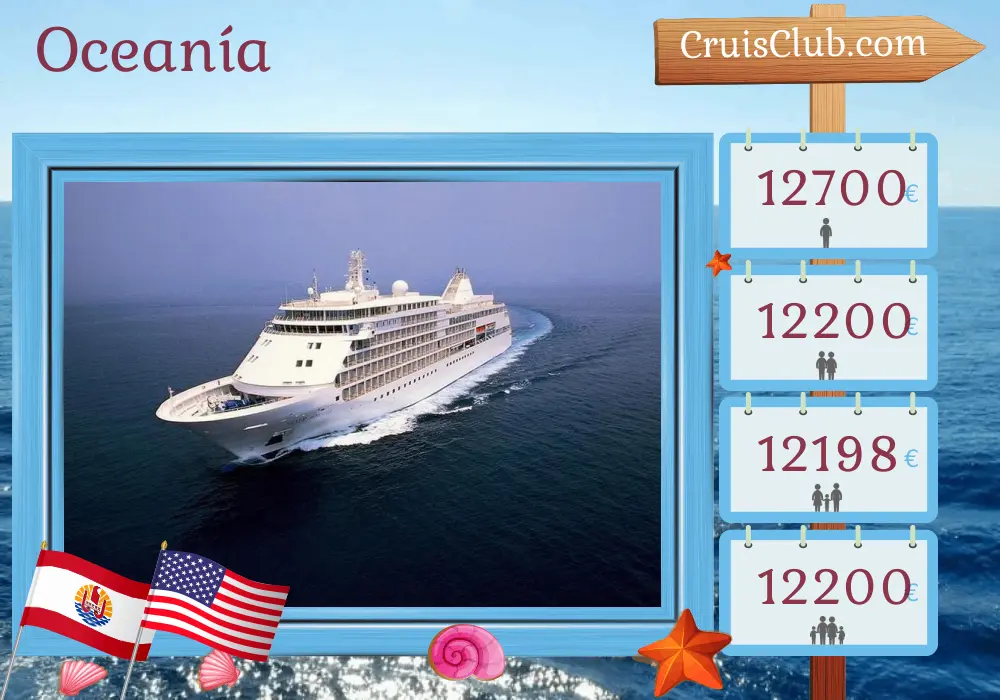 Crucero en el Pacífico Sur de Papeete a Honolulu a bordo del barco Silver Whisper con visitas a la Polinesia Francesa y EE. UU. por 15 días