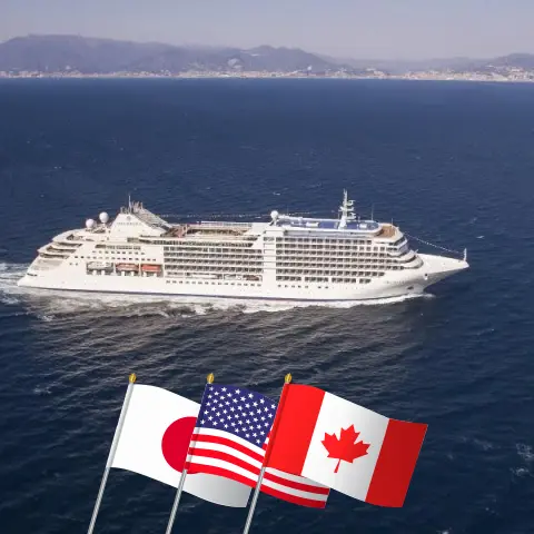 Cruise in the Pacific Ocean from Tokyo to Vancouver aboard Silver Moon ship with visits to Japan, USA, and Canada for 18 days