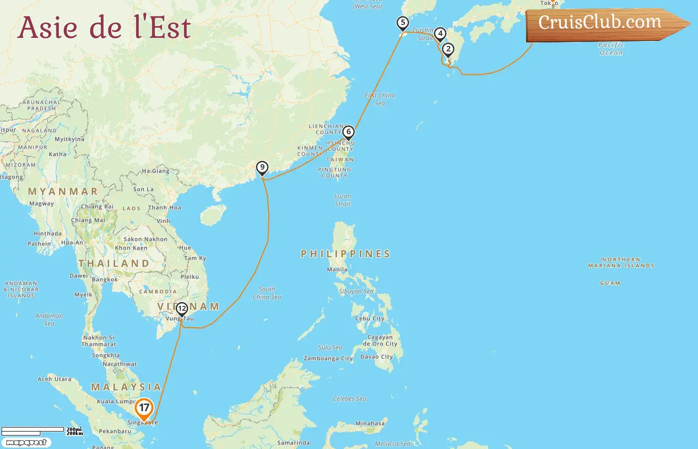 Croisière en Asie de l`Est de Tokyo à Singapour à bord du navire Silver Moon avec des visites au Japon, en Corée du Sud, à Taïwan, à Hong Kong, au Viêt Nam et à Singapour pendant 17 jours