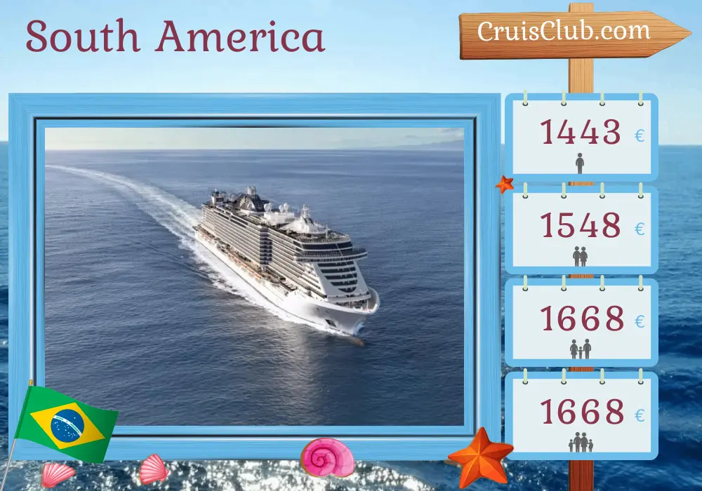 Cruise in the South America from Maceio aboard MSC Seaview ship with visits to Brazil for 8 days