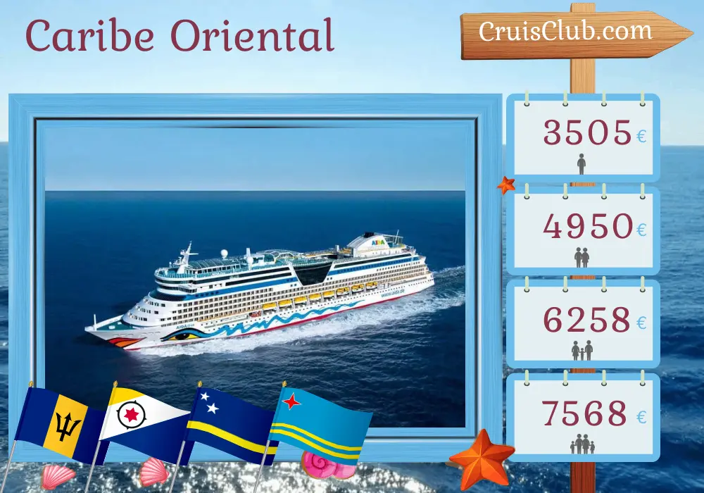 Cruzeiro no Caribe Oriental a partir de La Romana a bordo do navio AIDAdiva com visitas a São Vicente e Granadinas, Barbados, Curaçao e Aruba por 15 dias