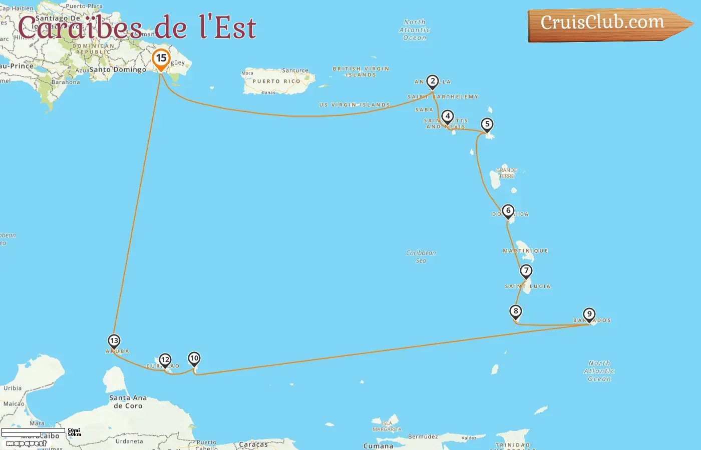 Croisière dans les caraïbes de l`Est au départ de La Romana à bord du navire AIDAdiva avec visites à Saint-Vincent et les Grenadines, la Barbade, Curaçao et Aruba pendant 15 jours
