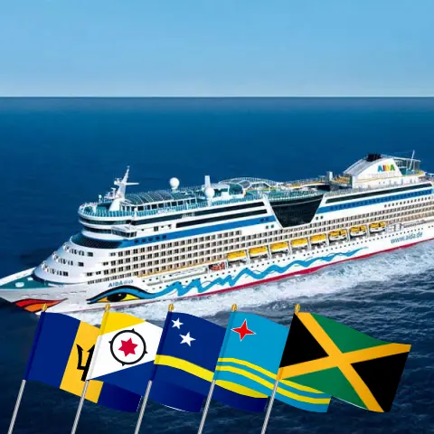Cruzeiro no Caribe Oriental de Bridgetown a Montego Bay a bordo do navio AIDAdiva com visitas a Barbados, Curaçao, Aruba e Jamaica por 15 dias