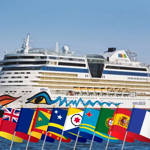 Cruzeiro Mundial de Hamburgo a bordo do navio AIDAluna com visitas à Alemanha, Bermudas, Barbados, Granada, Curaçao, Aruba, Portugal, Espanha e França por 44 dias