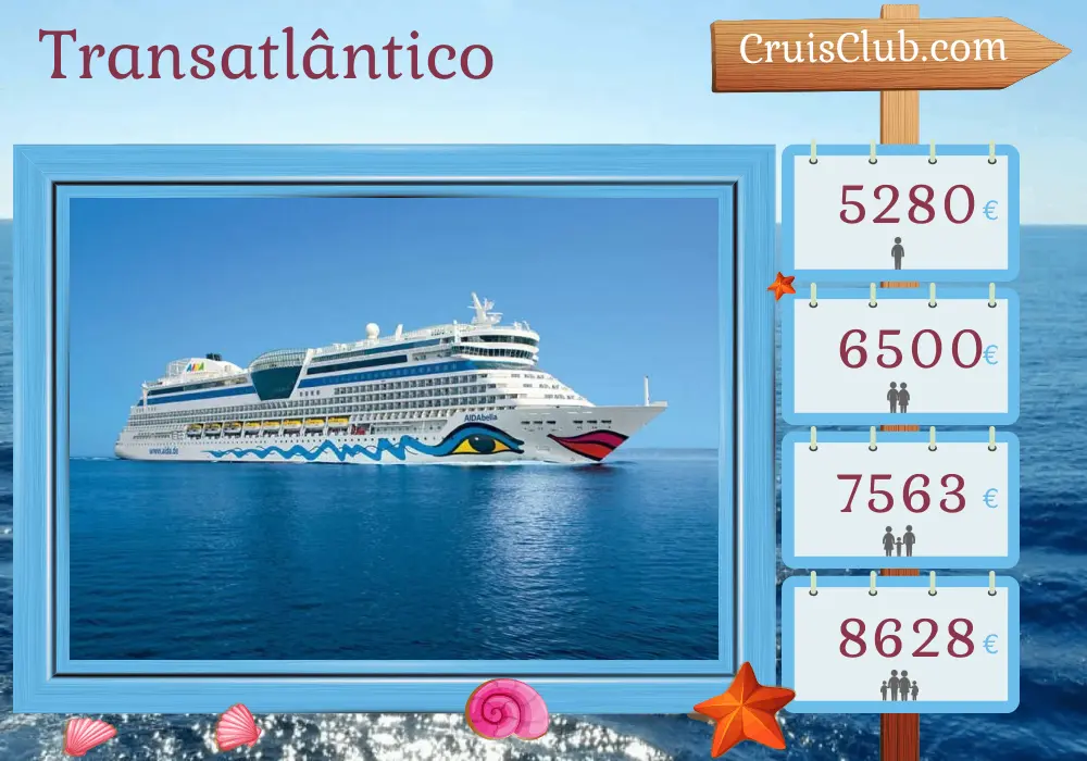 Cruzeiro no Transatlântico de La Romana para Kiel a bordo do navio AIDAbella com visitas por 30 dias