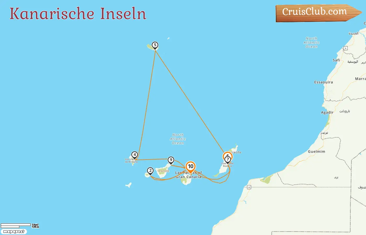 Kreuzfahrt auf den Kanarischen Inseln von Puerto del Rosario nach Las Palmas an Bord des Schiffes AIDAmar mit Besuchen in Spanien für 10 Tage