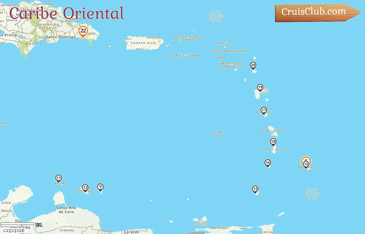 Cruzeiro no Caribe Oriental de Bridgetown para La Romana a bordo do navio AIDAperla com visitas a Barbados, São Vicente e Granadinas, Guadalupe, Aruba, Curaçao e Granada por 22 dias