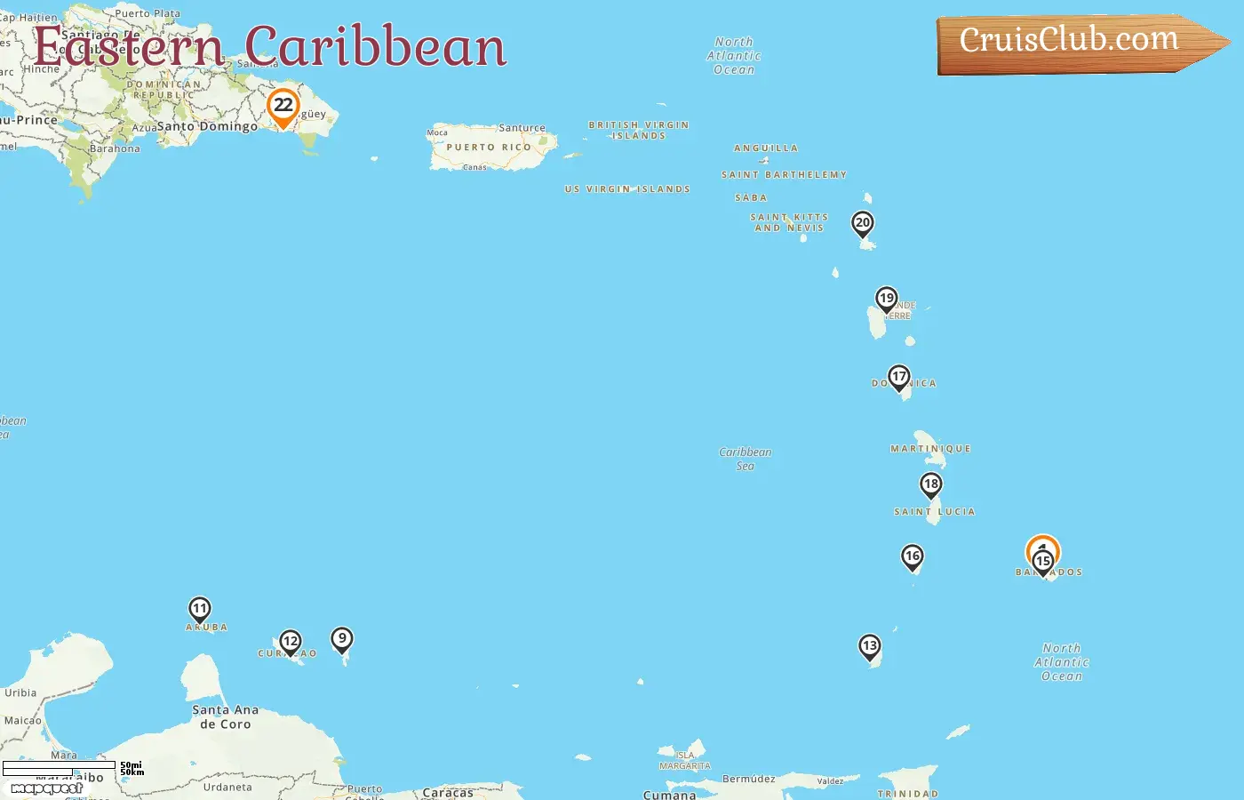 Cruise in the Eastern Caribbean from Bridgetown to La Romana aboard AIDAperla ship with visits to Barbados, Saint Vincent and the Grenadines, Guadeloupe, Aruba, Curaçao, and Grenada for 22 days