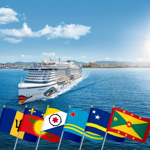 Cruzeiro no Caribe Oriental de Bridgetown para La Romana a bordo do navio AIDAperla com visitas a Barbados, São Vicente e Granadinas, Guadalupe, Aruba, Curaçao e Granada por 22 dias