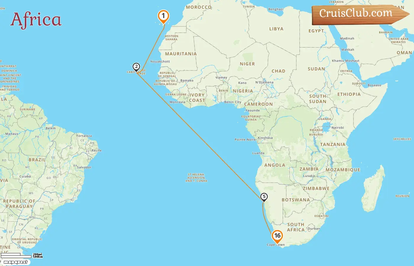 Cruise in the Africa from Las Palmas to Cape Town aboard AIDAprima ship with visits to Spain, Namibia, and South Africa for 16 days