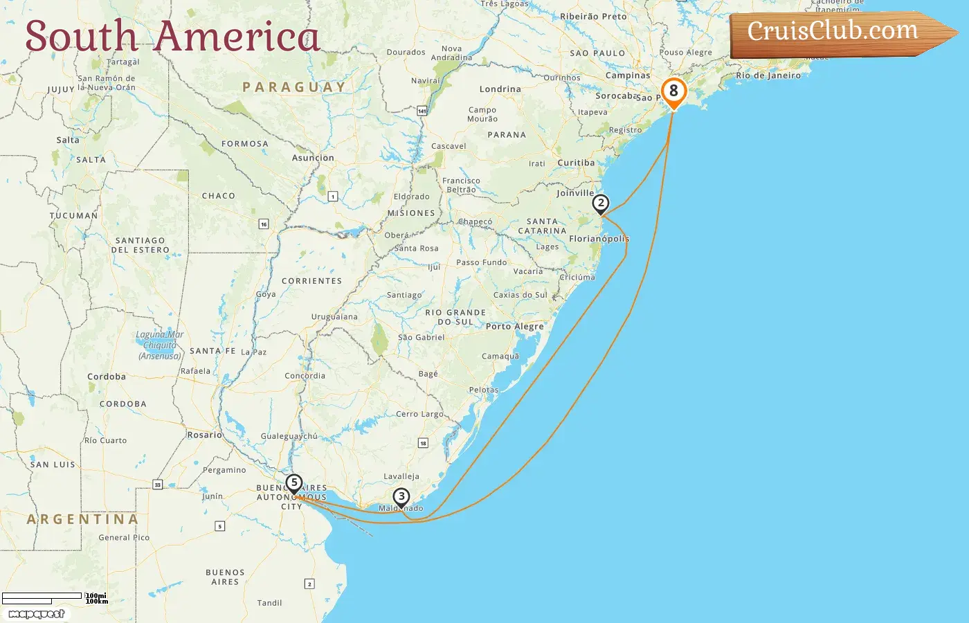 Cruise in the South America from Saints aboard MSC Preziosa ship with visits to Brazil, Uruguay, and Argentina for 8 days