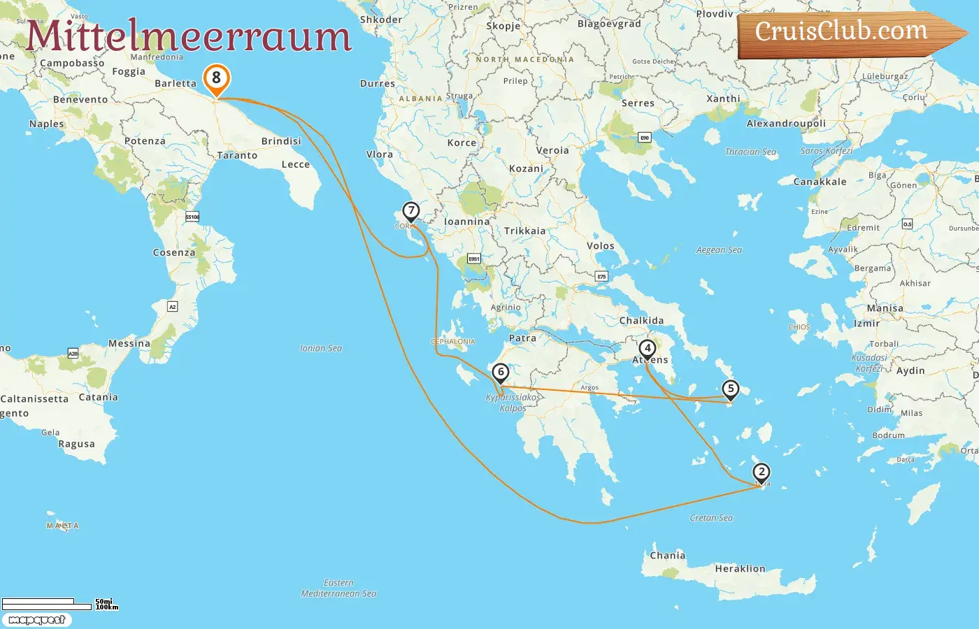 Kreuzfahrt im Mittelmeer ab Bari an Bord des Schiffes MSC Sinfonia mit Besuchen in Italien und Griechenland für 8 Tage