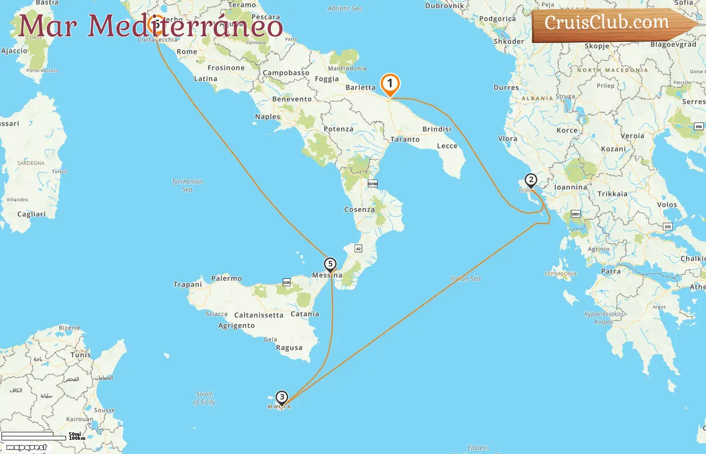Crucero en el Mediterráneo desde Bari a Civitavecchia a bordo del barco MSC Fantasia con visitas a Italia, Grecia y Malta por 6 días