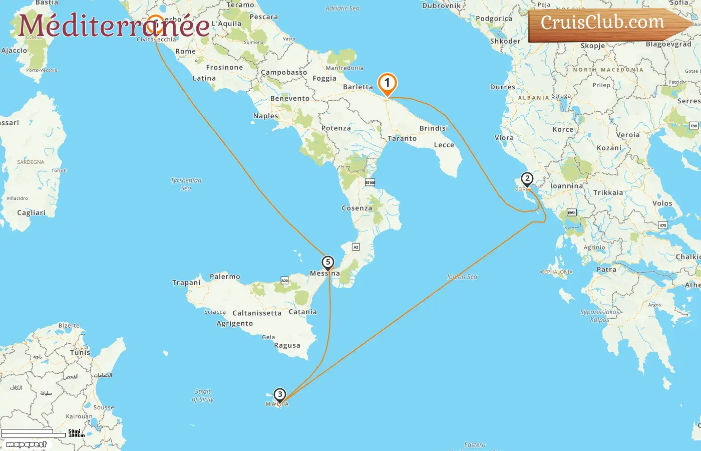 Croisière en Méditerranée de Bari à Civitavecchia à bord du navire MSC Fantasia avec visites en Italie, en Grèce et à Malte pendant 6 jours