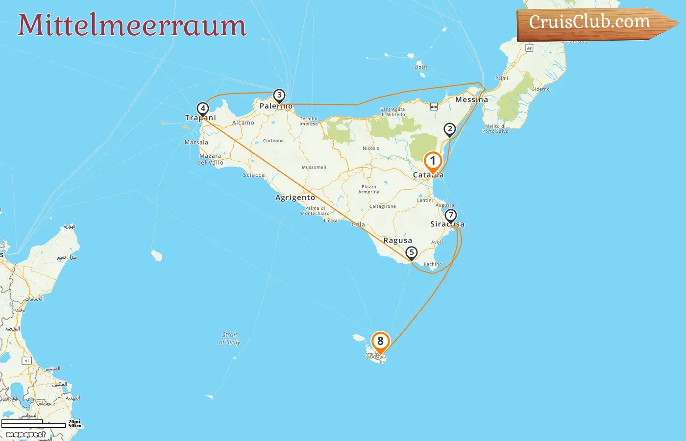Kreuzfahrt im Mittelmeer von Catania nach Valletta an Bord des Schiffes Sea Cloud Spirit mit Besuchen in Italien und Malta für 8 Tage
