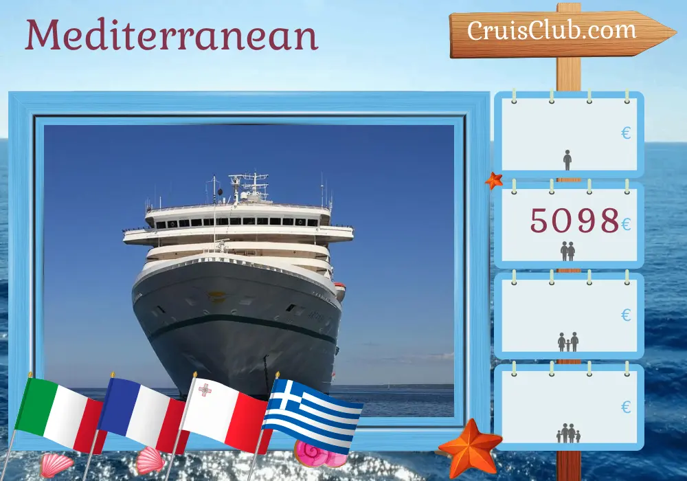 Cruise in the Mediterranean from Savona to Genoa aboard Artania ship with visits to Italy, France, Malta, Greece, and Turkey for 15 days