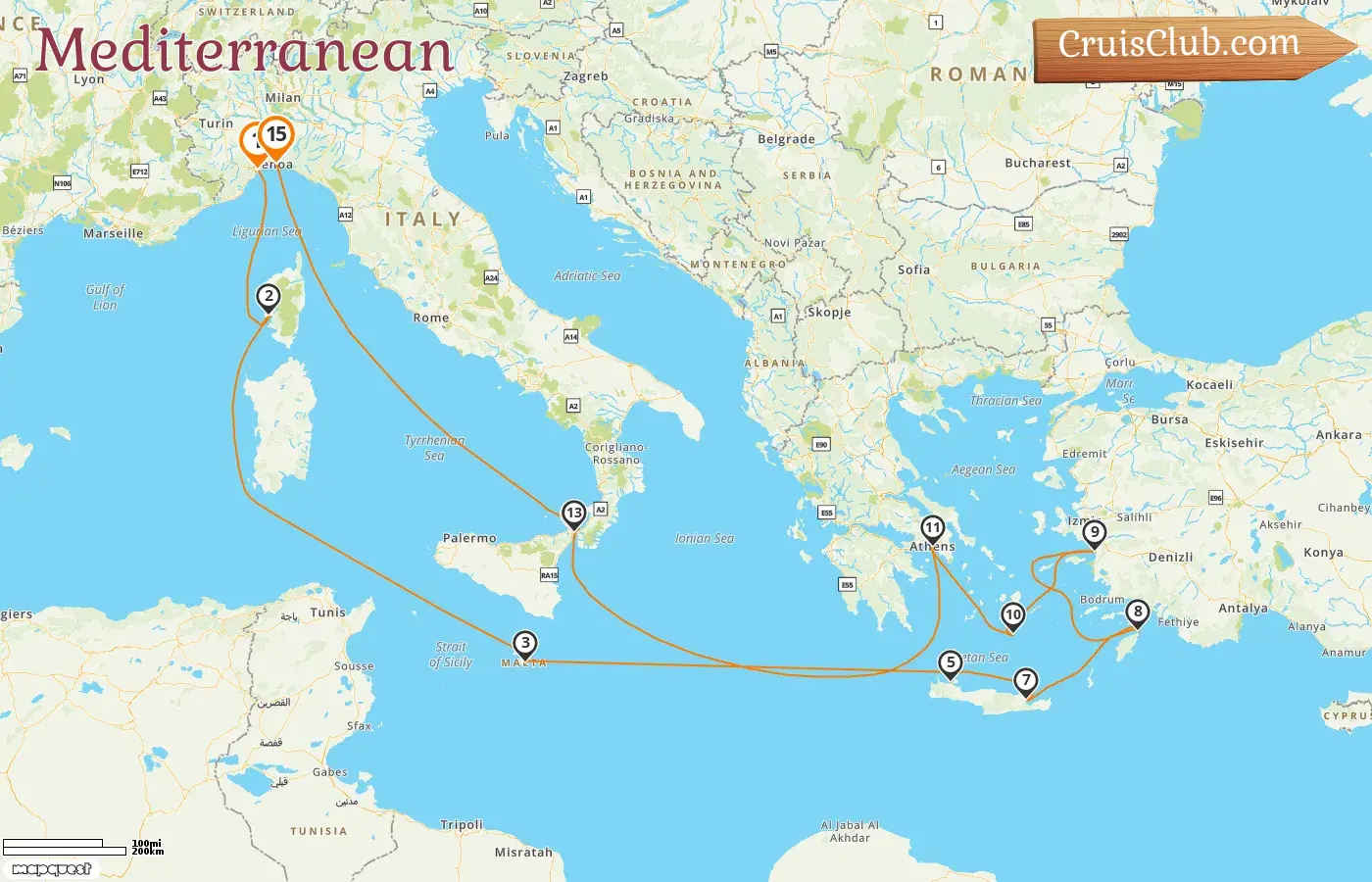 Cruise in the Mediterranean from Savona to Genoa aboard Artania ship with visits to Italy, France, Malta, Greece, and Turkey for 15 days