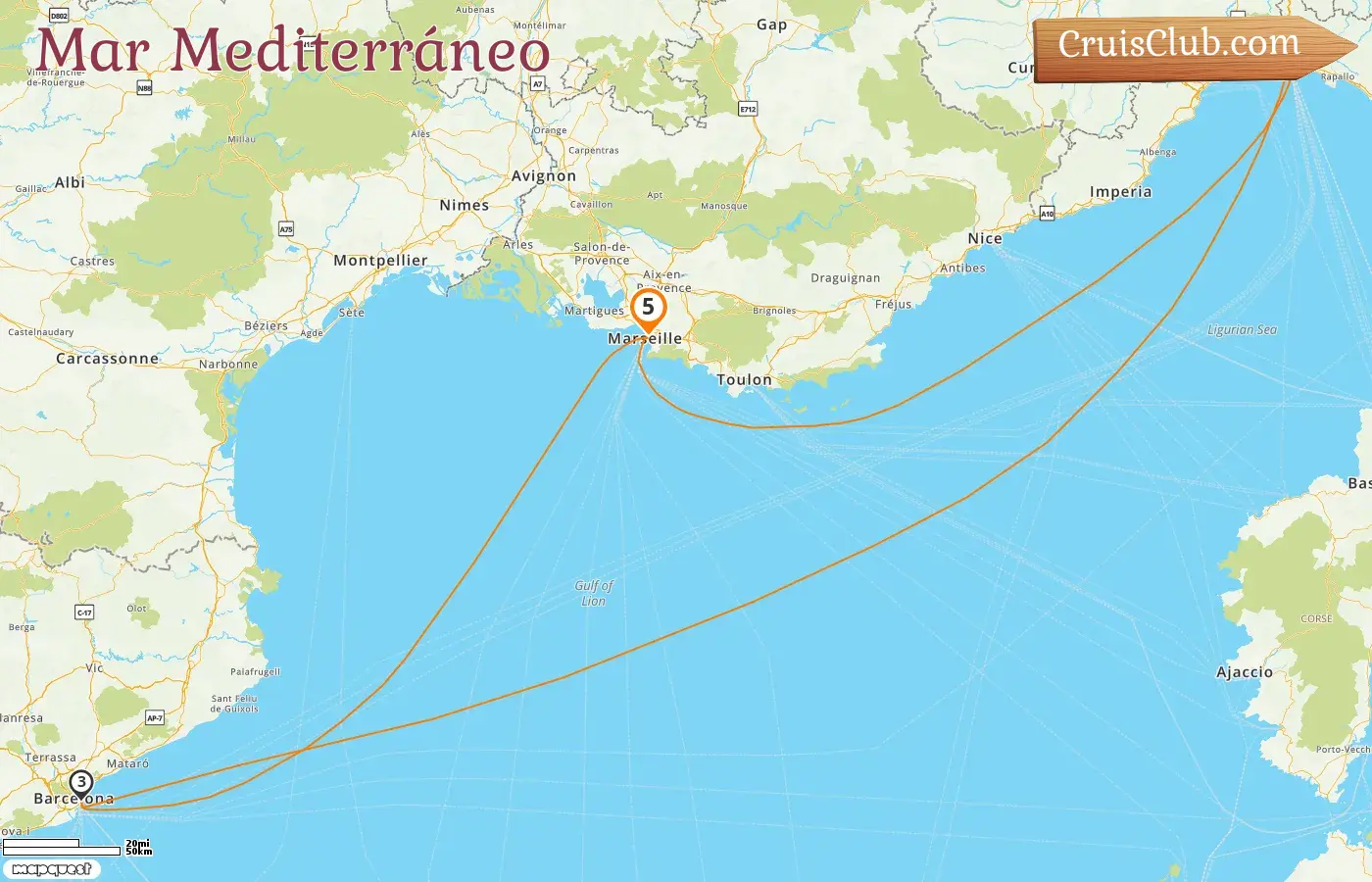 Crucero por el Mediterráneo desde Marsella a bordo del barco MSC Splendida con visitas a Francia, Italia y España durante 5 días