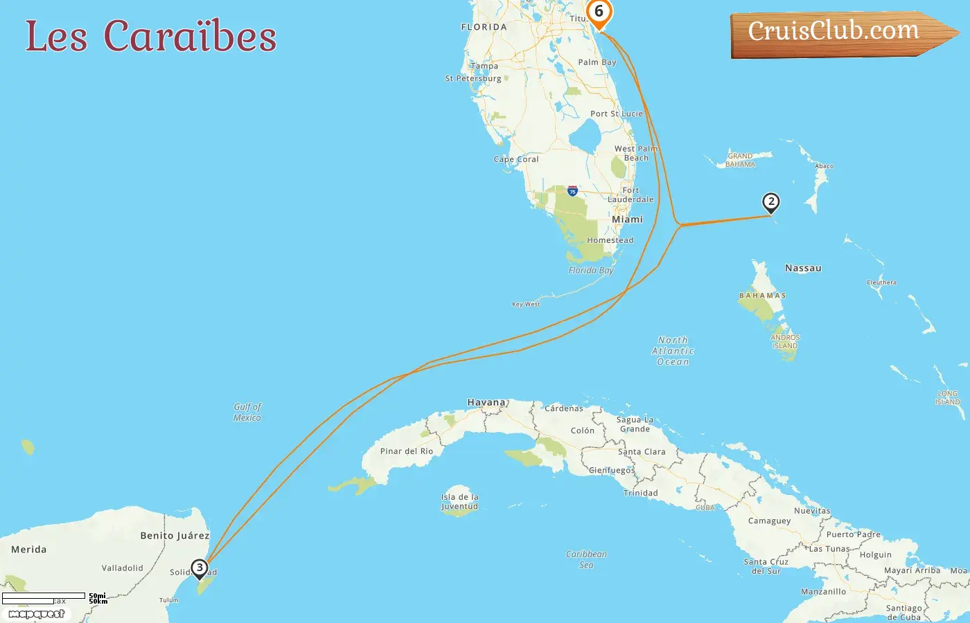 Croisière dans les Caraïbes depuis Port Canaveral / Orlando à bord du navire Norwegian Getaway avec escales aux États-Unis, aux Bahamas et au Mexique pendant 6 jours