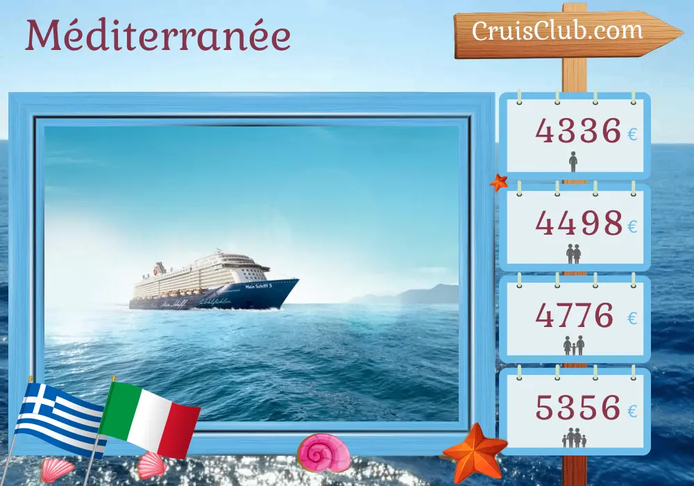 Croisière en Méditerranée au départ de Héraklion à bord du navire Mein Schiff 5 avec escales en Grèce, en Italie et en Égypte pendant 15 jours