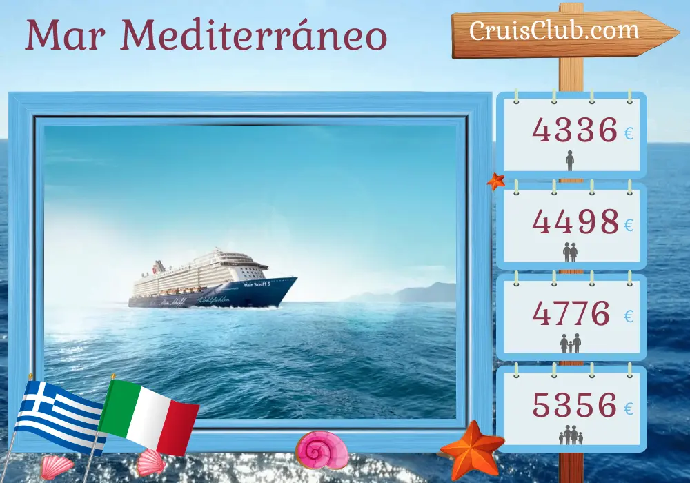 Crucero por el Mediterráneo desde Heraklion a bordo del barco Mein Schiff 5 con visitas a Grecia, Italia y Egipto durante 15 días
