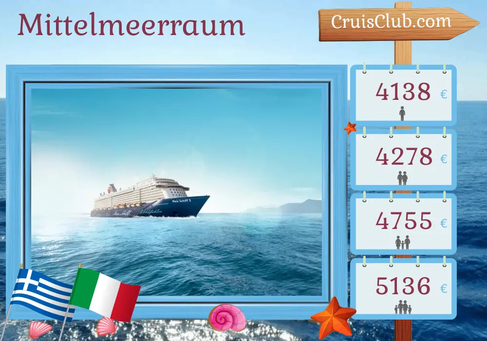 Kreuzfahrt im Mittelmeer ab Heraklion an Bord des Schiffes Mein Schiff 5 mit Stopps in Griechenland, Italien und der Türkei für 15 Tage