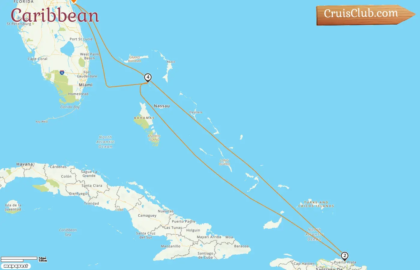 Cruise in the Caribbean from Port Canaveral / Orlando aboard Norwegian Getaway ship with visits to USA, Dominican Republic, and Bahamas for 6 days