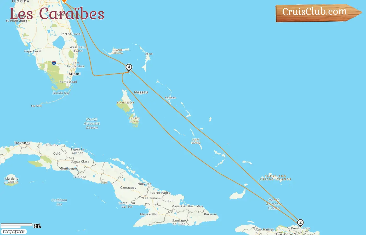 Croisière dans les Caraïbes au départ de Port Canaveral/Orlando à bord du navire Norwegian Getaway avec escales aux États-Unis, en République dominicaine et aux Bahamas pendant 6 jours